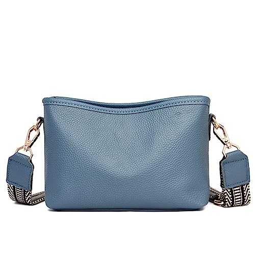 NAOYQ umhängetasche Damen echtes Leder Große Kapazität Tasche klein Damen Vintage Crossbody Tasche Damen Leder Schultertasche Ledertasche Damentasche mit Breitem Schultergurt Blau von NAOYQ