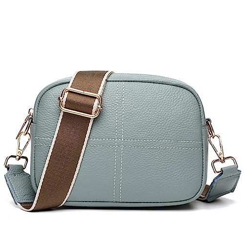 NAOYQ umhängetasche Damen klein Vintage Crossbody Tasche Damen umhängetasche echtes Leder handtaschen zum umhängen Ledertasche Damentasche Schultertasche mit breitem Gurt Blau von NAOYQ