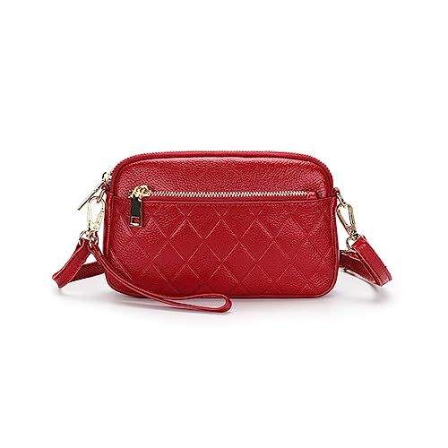 NAOYQ umhängetasche Echtleder Ledertasche Lingge Damentasche geldbörse Handytasche Damen Leder Schultertasche Damen kleine handtaschen zum umhängen Crossbody Tasche Damen mädchen Rot von NAOYQ