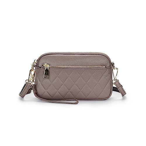 NAOYQ umhängetasche Echtleder Ledertasche Lingge Damentasche geldbörse Handytasche Damen Leder Schultertasche Damen kleine handtaschen zum umhängen Crossbody Tasche Damen mädchen grau von NAOYQ