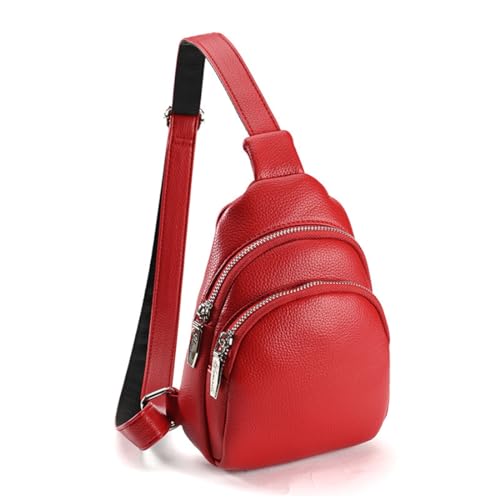 NAOYQ umhängetasche damen leder Damentasche schultertasche damen klein Rucksack Damen Sling Bag Brusttasche Crossbody Bag für Frauen schlichte für Outdoor Sport Freizeit Rot von NAOYQ