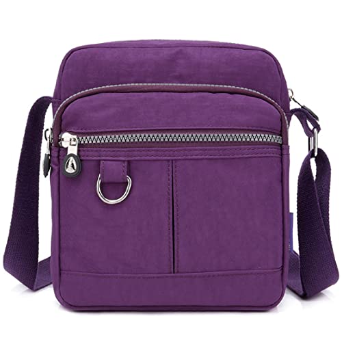 NOAYQ schultertasche damen klein Wasserdicht nylon umhängetasche Frauen breiter gurt crossbody tasche damen leichter Damentasche Multifunktionstasche tasche damen klein Reißverschluss Passt Violett von NAOYQ