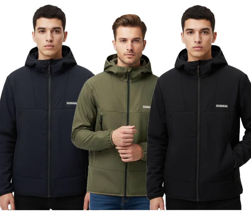 NAPAPIJRI A-Biois atmungsaktive Softshell-Jacke Herren Übergangs-Jacke mit Kapuze Schwarz, Khaki oder Dunkelblau von NAPAPIJRI