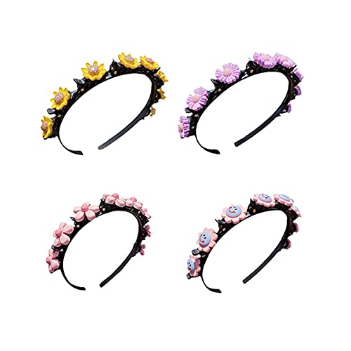 Stirnband Mit Clips 4 Stücke DIY Haarreif mit Klammern Süßer Blumen-Haarschmuck und Cartoon-Frucht Haarspangen Stirnband Haarhalter Headbands Plait Hair Tools für Kinder Mädchen (B3) von NAQ