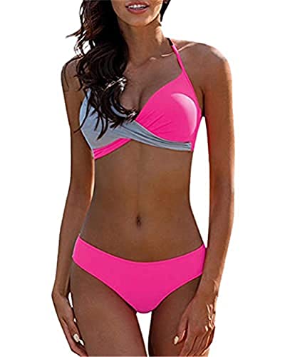 NAQ Ailovone Damen Push Up Bikini Set Halter V Ausschnitt Sportlich Oberteil Bikinihose Sexy Neckholder Swimsuit Strandkleidung Crossover Triangel Strandbikini Damen Zweiteilige Badeanzug von NAQ