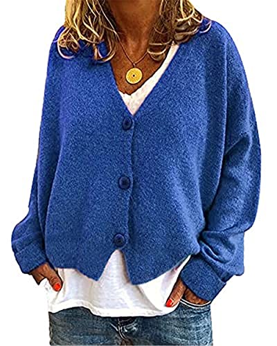 NAQ Damen V-Ausschnitt Strickjacke Strickcardigan Kurz einfarbig Mantel Winter Langarm Cardigan Strickcardigan mit Knopf Locker Sitzende Strickcardigan Pullover Mantel Outerwear von NAQ