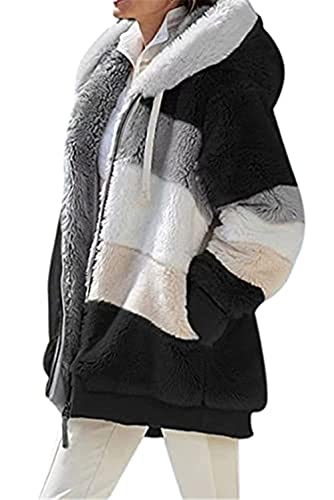 NAQ Fleece Mantel für Damen Plüschjacke Warme Kapuzenjacke Reißverschluss mit Kapuze Verdicken Wintermantel Flaumig Outwear Elegant Winter Kapuzenpullover Oberbekleidung Outwear von NAQ