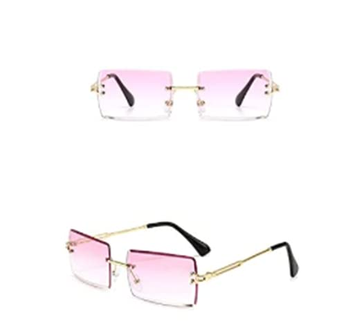 NAQ Rechteck Randlose Sonnenbrille 2 Paar Vintage Kleine Quadrat Sonnenbrille Sommer Classic Mode Gradient Lens UV400-Schutz Brillen Durchsichtige Linse für Frauen Männer (Z6) von NAQ