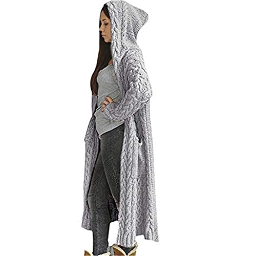 NAQ Sweater Mit Kapuze Damen Lang Strickjacke Langarm Oversize Einfarbig Pullover Cardigan Grobstrickjacke Cardigan Taschen Strickgewirk Pullover Mantel Cover Up Outwear von NAQ