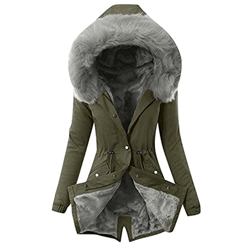 NAQ Wintermantel mit Kapuze Warme Damen Winter Jacke Dicker Warm Outdoorjacke Winddicht Mantel Lange Slim Lang Winterparka Übergangsjacke Coat Baumwolljacke von NAQ