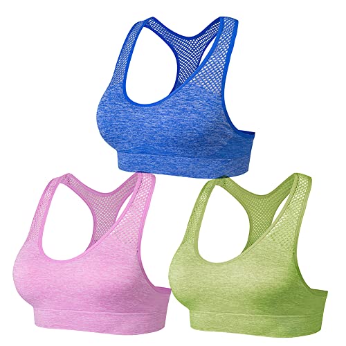 NAQKU Damen Sport BH Set Ohne Bügel Ringerrücken Bustier mit Gepolstert für Yoga Fitness Training (Blau,Grün,Rosa L) von NAQKU