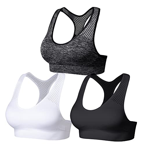 NAQKU Damen Sport BH Set Ohne Bügel Ringerrücken Bustier mit Gepolstert für Yoga Fitness Training (Schwarz,Weiß,Grau XL) von NAQKU