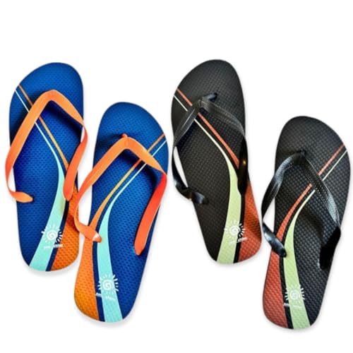 NARAMAKI® Flip-Flops für Herren – 2 Paar Flip-Flops Meer Tropisches Thema – Sommerschuhe, Tropisch Blau Schwarz, 43 EU von NARAMAKI
