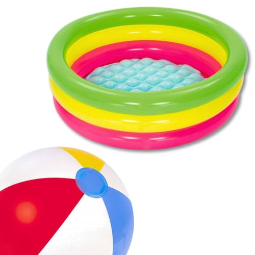 NARAMAKI® Schwimmbad-Set für Ringe, aufblasbar, 70 x 24 cm, mehrfarbig, aufblasbarer Ball 51 cm + gratis Band, verschiedene Farben von NARAMAKI