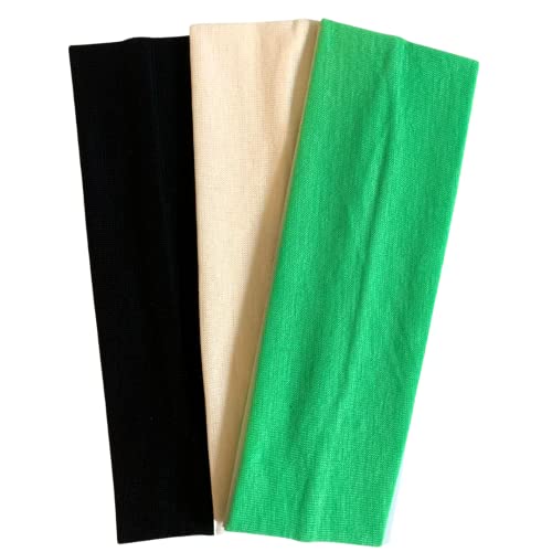NARAMAKI Elastisches Haarband – Set mit 3 elastischen Stirnbändern, 100 % Baumwolle, für Damen und Herren (schwarz, cremefarben, grün) von NARAMAKI