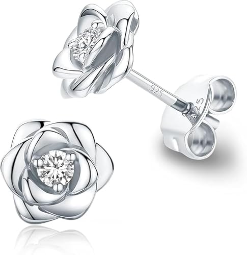 NARHOR 1 Paar Rose Ohrstecker Rosegold Ohrringe Damen mit Strasssteinen, Blumen Ohrringe Silber 925 Stecker Schmuck Damen mit Geschenkbox, Geburtstagsgeschenk für Frauen Mädchen Freundin NARHOR 1 Paar Rose Ohrstecker Rosegold Ohrringe Damen mit Strasssteinen, Blumen Ohrringe Silber 925 Stecker Schmuck Damen mit Geschenkbox, Geburtstagsgeschenk für Frauen Mädchen Freundin von NARHOR