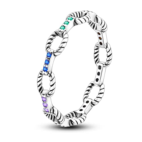 NARMO 925 Ring Sterling Silber Hohlring für Frauen Bunte Cubic Zirkonia Ring Größe 54mm von NARMO