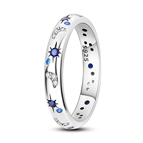 NARMO 925 Ring für Frauen Sterling Silber Mond und Stern Ringe Cubic Zirkonia Stapelbare Ring Größe 57mm von NARMO