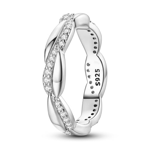 NARMO 925 Ringe Sterling Silber Cubic Zirkonia Ring Statement Twisted Ring Entwined Line Ring Größe 52mm von NARMO