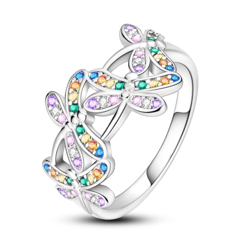 NARMO 925 Ringe Sterling Silber Dragonfly Ring Cubic Zirkonia Ringe für Frauen Mädchen Größe 52mm von NARMO