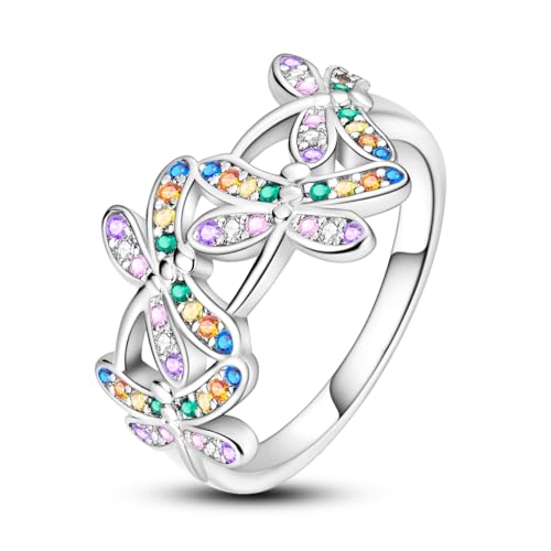 NARMO 925 Ringe Sterling Silber Dragonfly Ring Cubic Zirkonia Ringe für Frauen Mädchen Größe 54mm von NARMO