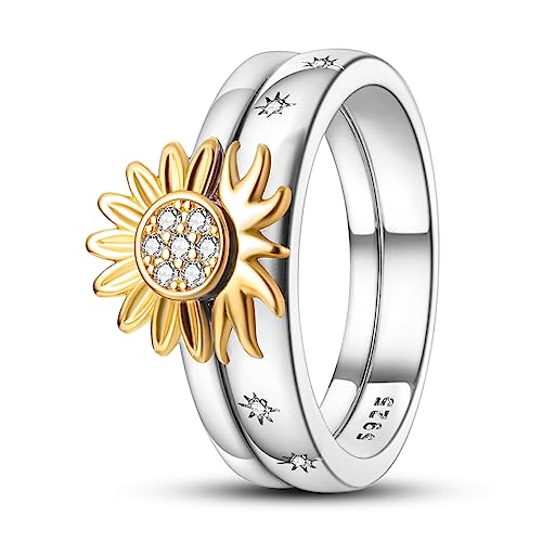 NARMO 925 Ringe für Frauen Sonnenblumen Ring Sterling Silber Statement Ring Band Kombination Ringe Größe 52mm von NARMO