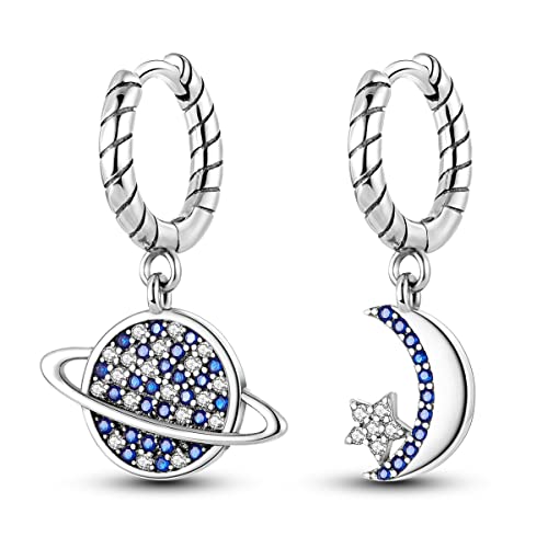 NARMO 925 Sterling Silber Dangle Drop Ohrringe für Frauen Erde Ohrringe Star&Moon Dangle Hoop Ohrringe Cubic Zirkonia Hypoallergene Ohrringe von NARMO