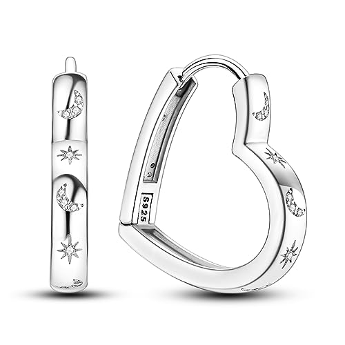 NARMO 925 Sterling Silber Hoop Ohrringe Herz Shaped Moon Star Hoop Ohrringe für Frauen Mädchen von NARMO