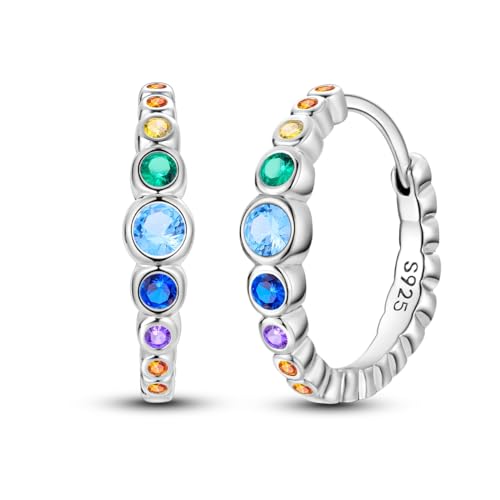 NARMO 925 Sterling Silber Hoop Ohrringe für Frauen Bunte Regenbogen Cubic Zirkonia Hoop Ohrringe für Mädchen von NARMO