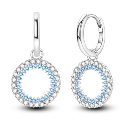 NARMO 925 Sterling Silber Hoop Ohrringe für Frauen Cubic Zirkonia Double Circle Dangle Drop Hoop Ohrringe von NARMO