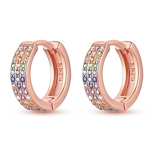 NARMO 925 Sterling Silber Ohrringe für Frauen Kleine bunte Cubic Zirkonia Ohrringe Rose Gold von NARMO