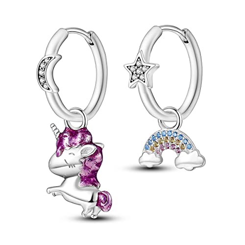 NARMO 925 Sterling Silber Einhorn Ohrringe - Regenbogen Dangle Drop Hoop Ohrringe für Frauen & Mädchen von NARMO