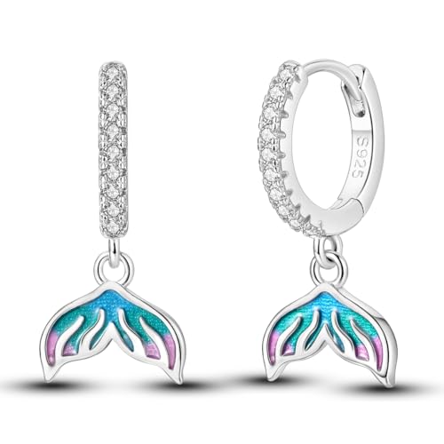 NARMO 925 Sterling Silber Hoop Ohrringe für Frauen Meerjungfrau Schwanz Dangle Drop Ohrringe von NARMO