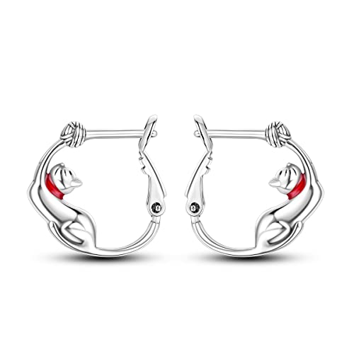 NARMO 925 Sterling Silber Hoop Ohrringe für Frauen Nette Katze Hoop Ohrringe für Mädchen Tier Ohrringe Hypoallergene Ohrringe von NARMO