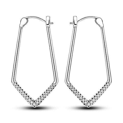 NARMO 925 Sterling Silber Hoop Ohrringe für Frauen V Shaped Hoop Cubic Zirkonia Hoop Ohrringe Einfache Huggie Hoop Ohrringe von NARMO