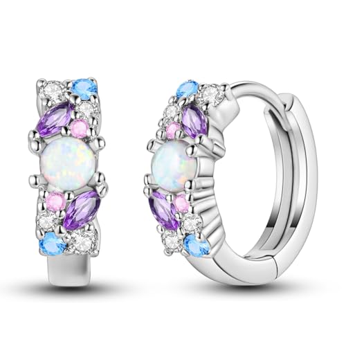 NARMO 925 Sterling Silber Hoop Opal Ohrringe für Frauen Lila Cubic Zirkonia Kleine Silber Hoops für Mädchen von NARMO