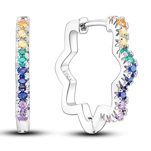 NARMO 925 Sterling Silber Ohrringe - Bunte Cubic Zirkonia Blume Shaped Hoop für Frauen von NARMO