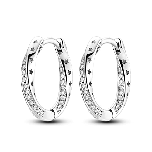 NARMO 925 Sterling Silber Ohrringe Sterne Glänzend Cubic Zirkonia Reifen Ohrringe für Frauen Einfache Silber Reifen Schmuck Geschenke von NARMO