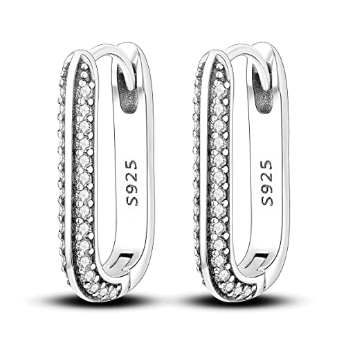 NARMO 925 Sterling Silber Ohrringe U Shaped Hoop Ohrringe für Frauen Cubic Zirkonia Silber Reifen Hypoallergene Ohrringe von NARMO