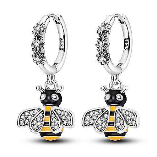 NARMO 925 Sterling Silber Ohrringe für Frauen - Bee Dangle Drop Hoop Design - Niedliche Bienen-Ohrhänger von NARMO