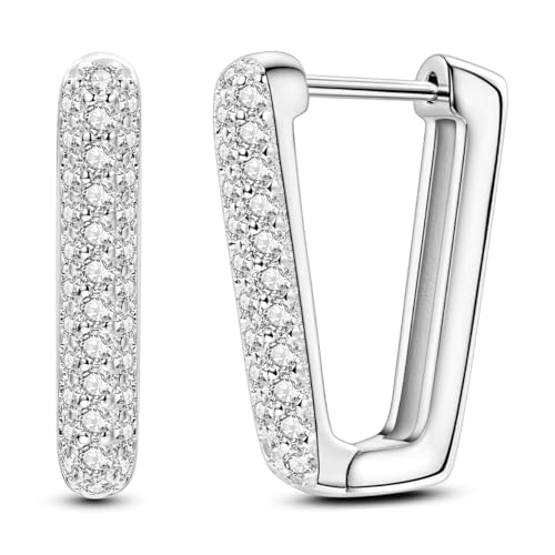 NARMO 925 Sterling Silber Ohrringe für Frauen Kubische Zirkonia Rechteck Kleine Ohrringe von NARMO