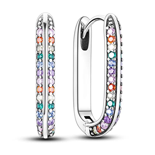 NARMO 925 Sterling Silber Ohrringe für Frauen U-förmige Hoop Ohrringe Bunte Cubic Zirkonia U-förmige Hoop Ohrringe von NARMO