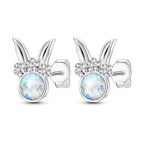 NARMO 925 Sterling Silber Ohrstecker für Frauen Opal Rabit Ohrringe für Mädchen Nette kleine Tier Ohrringe von NARMO
