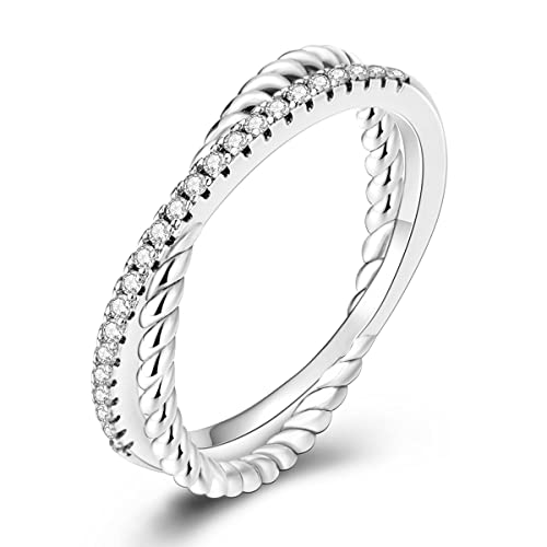 NARMO 925 Sterling Silber Ring Line Ring Stapelbare Ringe für Frauen Cubic Zirkonia Ring Größe 54mm von NARMO