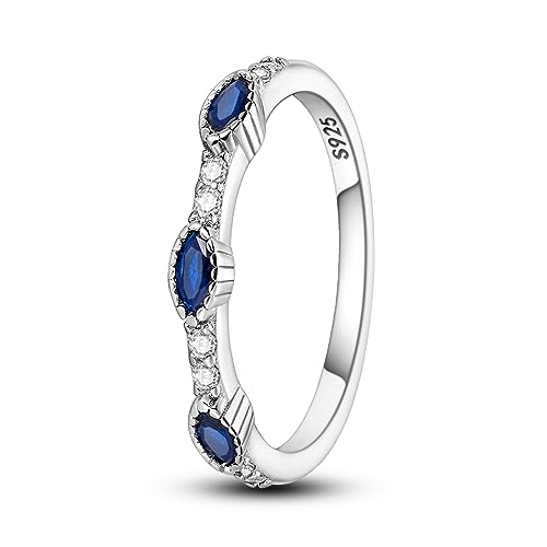 NARMO 925 Sterling Silber Ring für Frauen - Blaue Pferdeaugen Cubic Zirkonia Statement Ring - Größe 60mm von NARMO