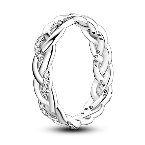 NARMO 925 Sterling Silber Ring für Frauen Twisted Infinity Knot Cubic Zirkonia Einfache Plain Stapelbare Ringe Größe 54mm von NARMO