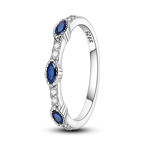 NARMO 925 Sterling Silber Ringe für Frauen Blaue Pferdeaugen Cubic Zirkonia Ringe Statemengt Ringe Größe 54mm von NARMO