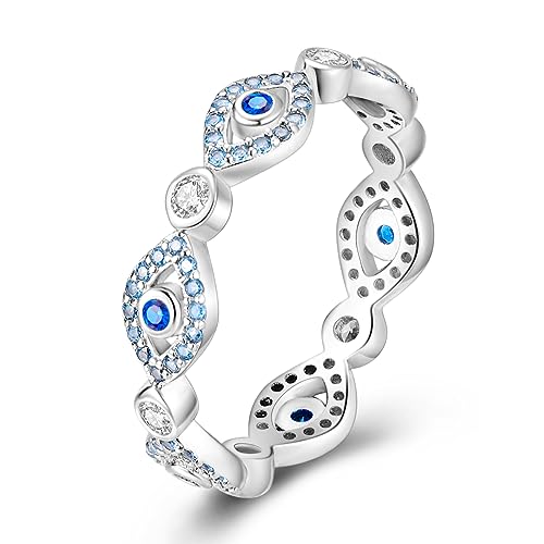 NARMO 925 Sterling Silber Ringe für Frauen Blue Evil Eyes Ringe Statement Ring Größe 57mm von NARMO