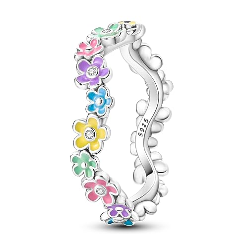 NARMO 925 Sterling Silber Ringe für Frauen Bunte Daisy Blume Ring für Mädchen Größe 52mm von NARMO