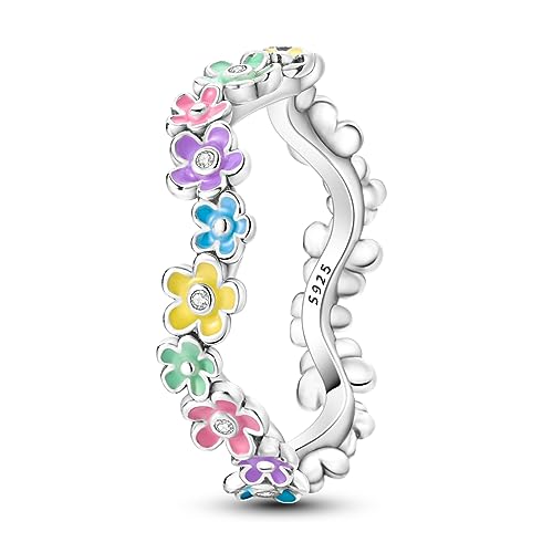 NARMO 925 Sterling Silber Ringe für Frauen Bunte Daisy Blume Ring für Mädchen Größe 57mm von NARMO